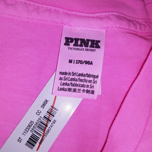 Victoria Secret PINK Tee T Shirt Medium Neon Pink Solid Short Sleeve Crew Neck G - Picture 9 of 9